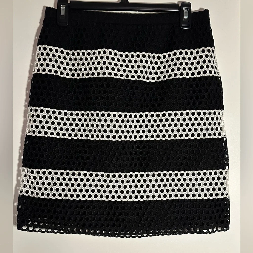 MICHAEL Michael Kors Eyelet Skirt Black & White Stripe Cotton 8